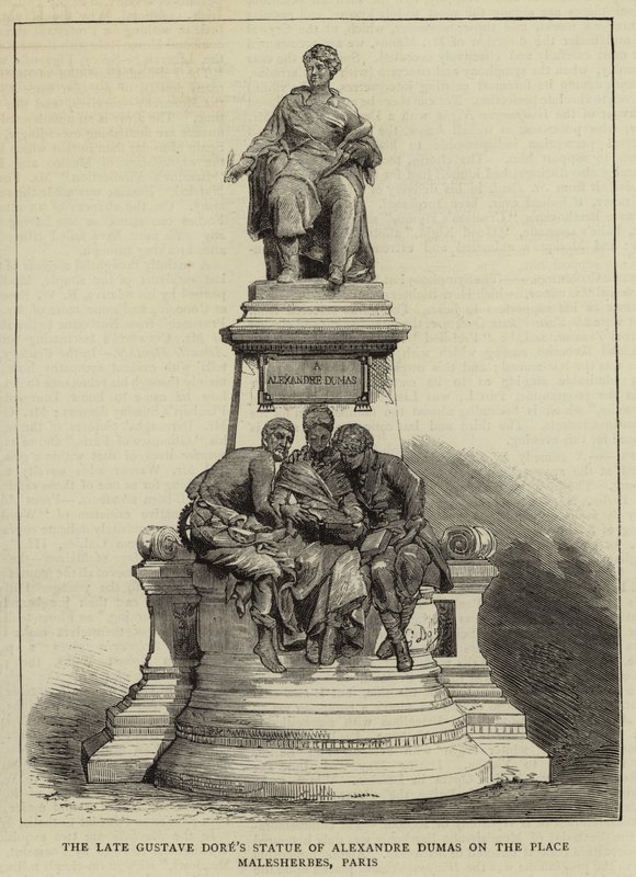 Die Statue von Alexandre Dumas auf der Place Malesherbes, Paris, von Gustave Doré (Gravur) von English School