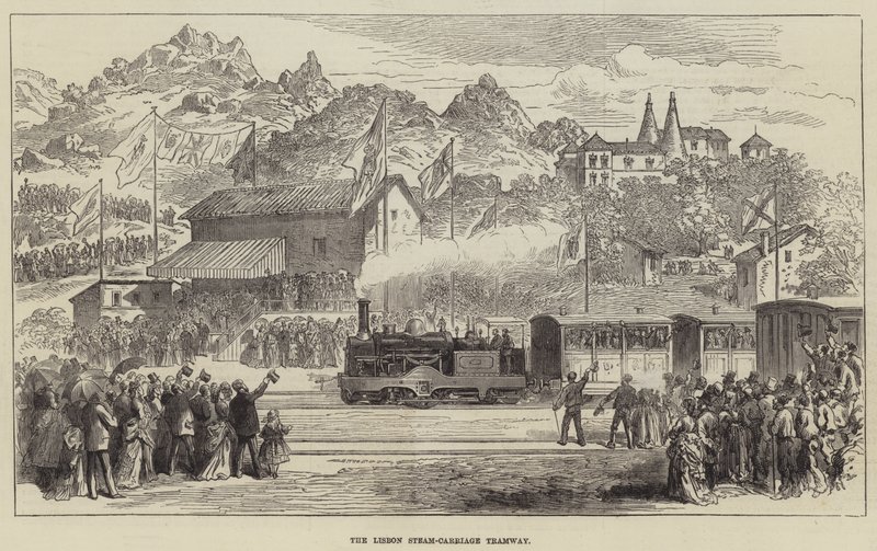 Die Dampfkutschenbahn von Lissabon (Stich) von English School
