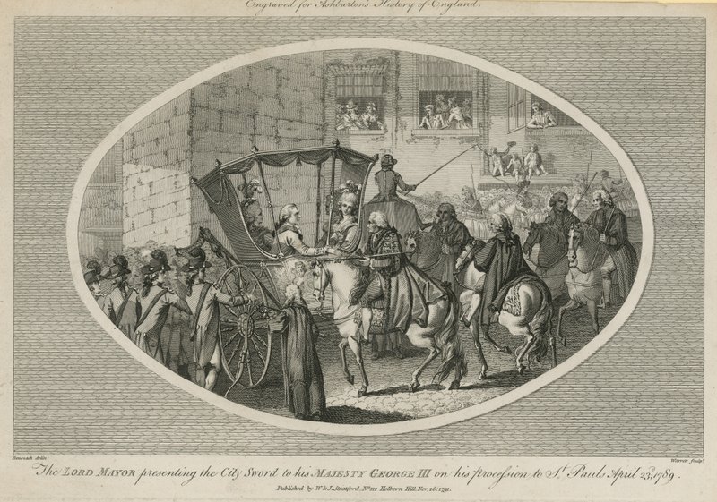 Der Lord Mayor überreicht das Stadtschwert an Seine Majestät George III von English School