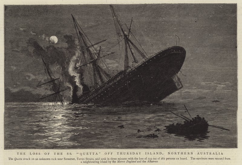 Der Verlust der SS "Quetta" vor Thursday Island, Nordaustralien (Gravur) von English School