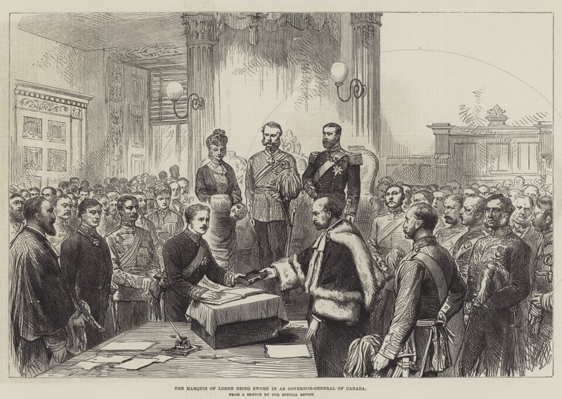 Der Marquis von Lorne wird als Generalgouverneur von Kanada vereidigt (Gravur) von English School