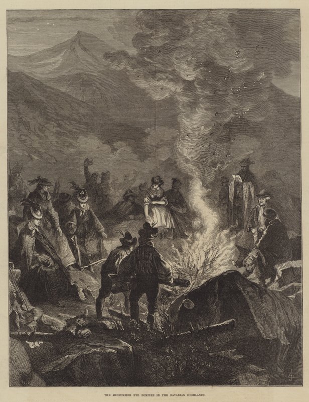 Johannisfeuer in den Bayerischen Alpen (Stich) von English School