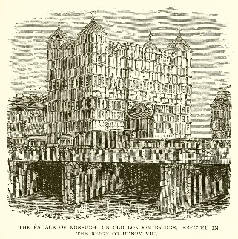 Der Palast von Nonsuch auf der alten London Bridge, errichtet während der Herrschaft von Heinrich VIII von English School
