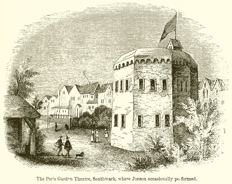 Das Paris Garden Theatre, Southwark, wo Jonson gelegentlich auftrat von English School