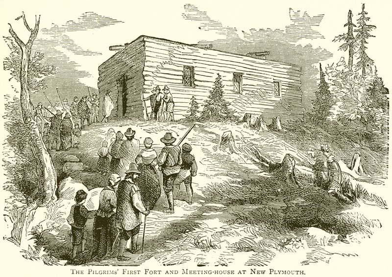 Das erste Fort und Versammlungshaus der Pilger in New Plymouth von English School