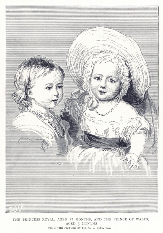 Die Prinzessin Royal, 17 Monate alt, und der Prinz von Wales, 5 Monate alt von English School