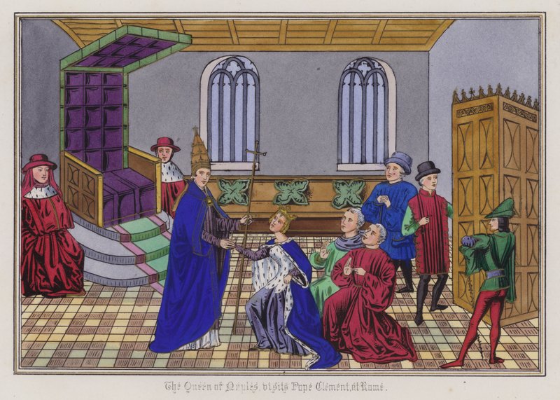 Die Königin von Neapel besucht Papst Clemens in Rom (farbige Gravur) von English School