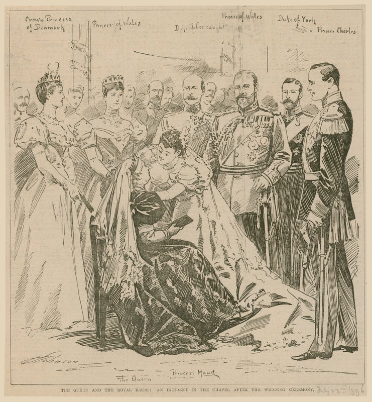 Die Königin und die königliche Braut, ein Vorfall in der Kapelle nach der Hochzeitszeremonie, 23. Juli 1896 von English School