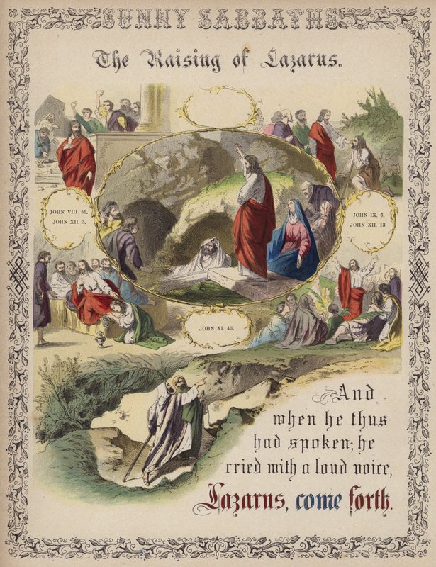 Die Auferweckung des Lazarus (farbige Gravur) von English School