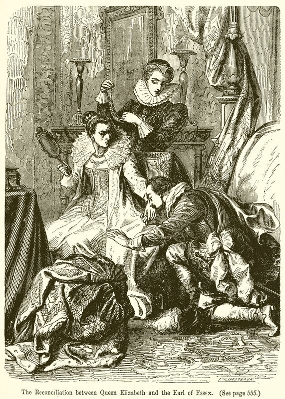 Die Versöhnung zwischen Königin Elizabeth und dem Earl of Essex von English School