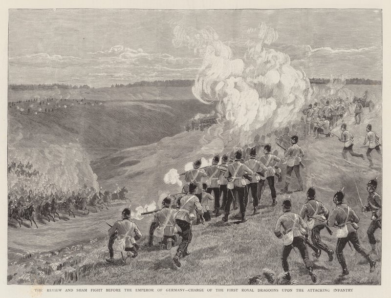 Die Überprüfung und Scheingefecht vor dem Kaiser von Deutschland, Angriff der ersten königlichen Dragoner auf die angreifende Infanterie von English School