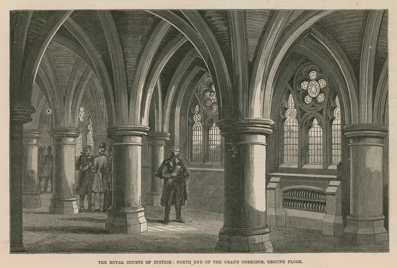 Die Royal Courts of Justice: Nordende des großen Korridors, Erdgeschoss von English School