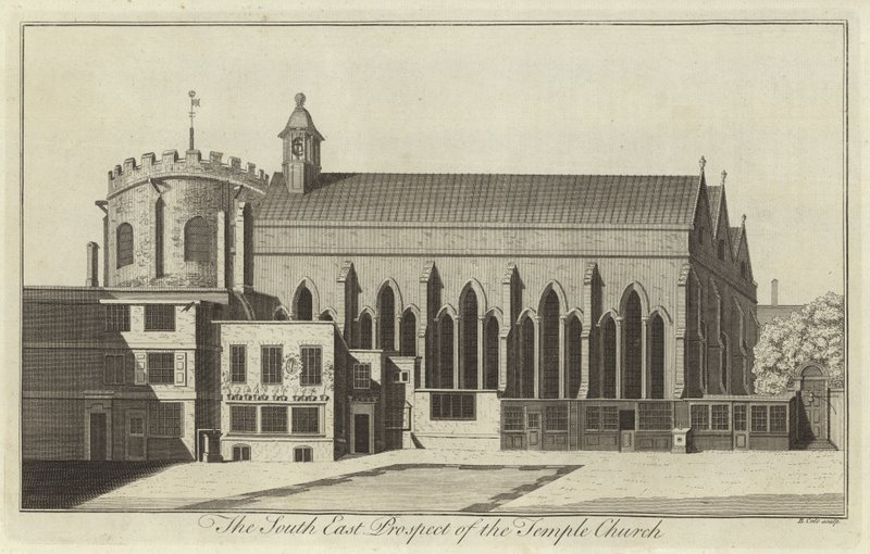 Die Südostansicht der Temple Church, London von English School