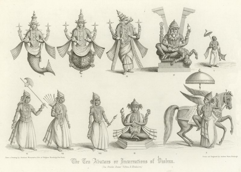 Die zehn Avatare oder Inkarnationen von Vishnu von English School