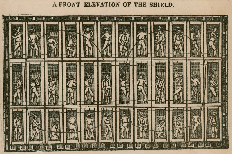 Der Thames-Tunnel: Vorderansicht des Schutzschildes von English School