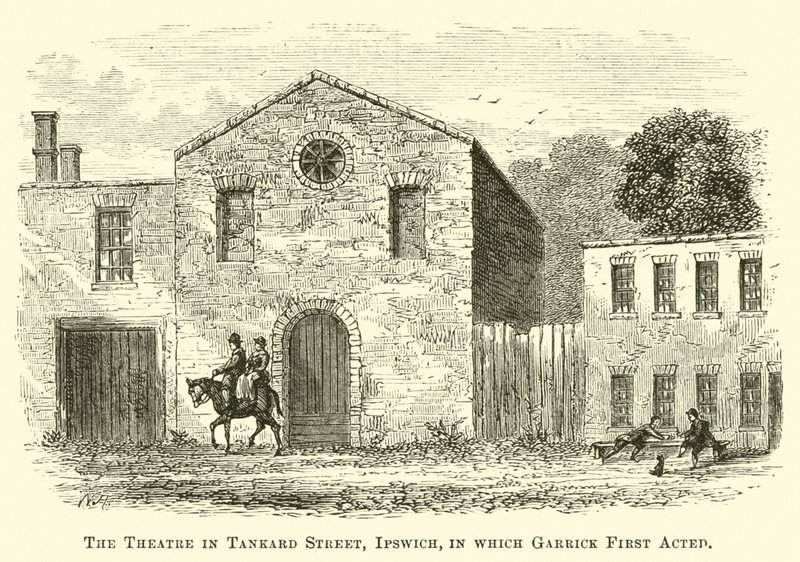 Das Theater in der Tankard Street, Ipswich, in dem Garrick erstmals auftrat von English School
