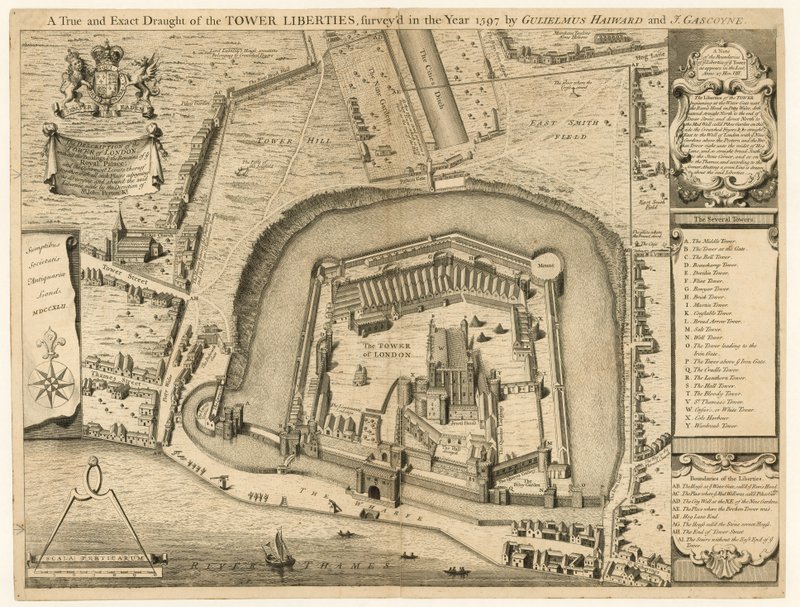 Der Tower of London, vermessen im Jahr 1597 von English School