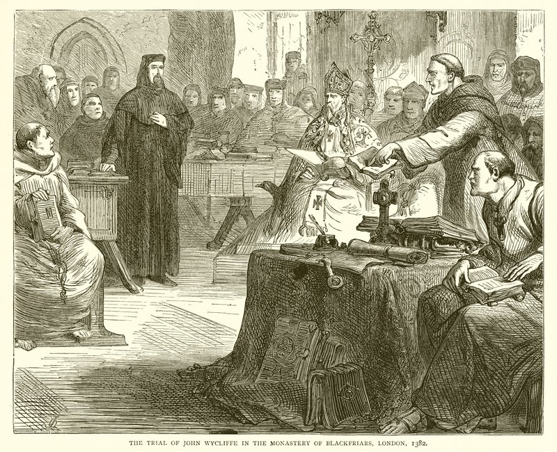 Der Prozess gegen John Wycliffe im Kloster Blackfriars, London, 1382 von English School