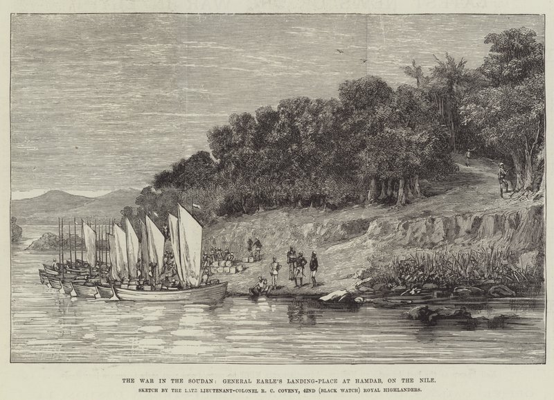 Der Krieg im Sudan, General Earles Landeplatz bei Hamdab am Nil von English School