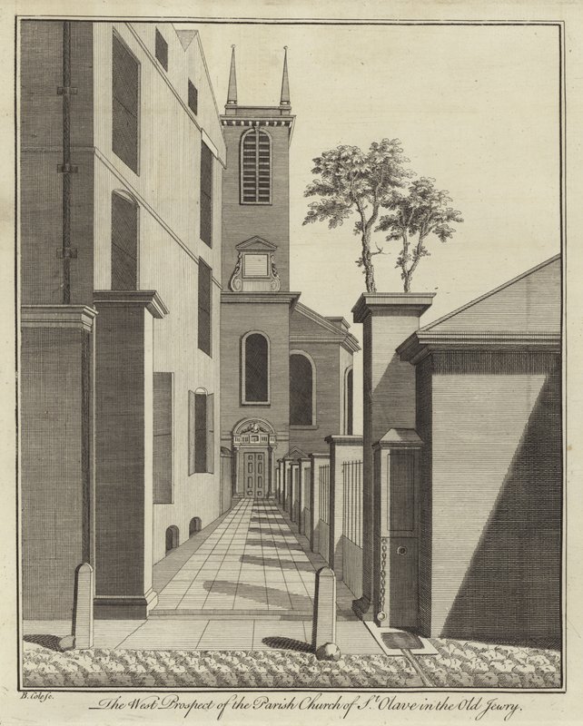 Westansicht der Pfarrkirche St. Olave in Old Jewry, London von English School