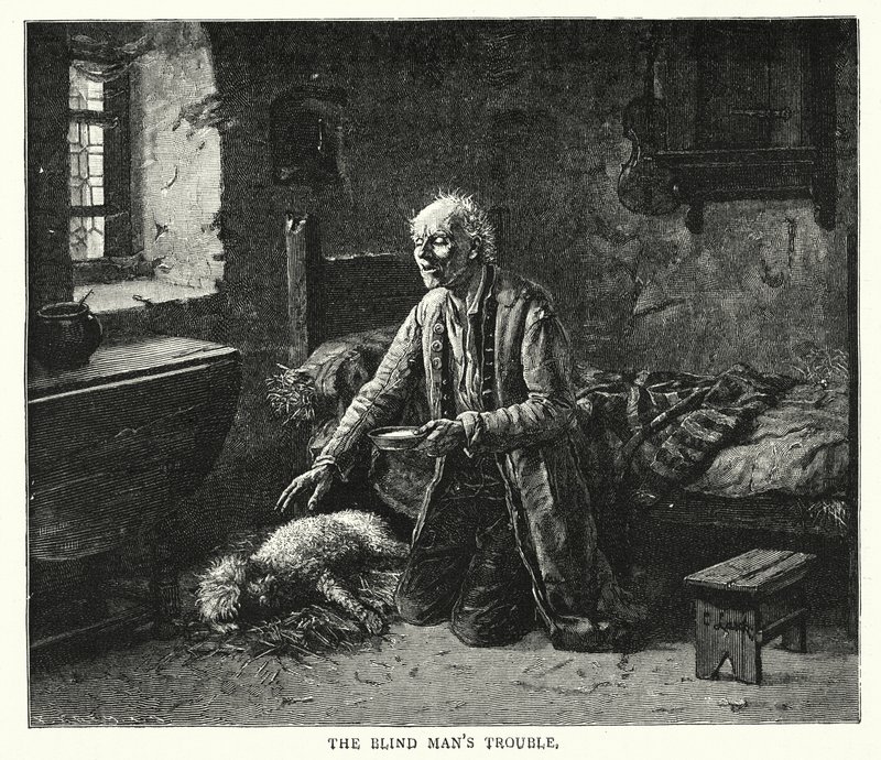 Die Sorge des Blinden (Gravur) von English School