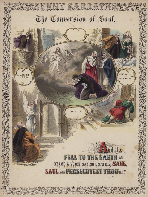 Die Bekehrung des Saulus (farbige Gravur) von English School
