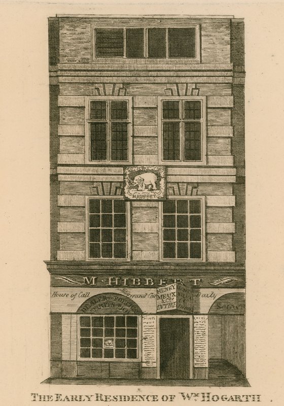 Die frühe Residenz von William Hogarth, Fenchurch Street, London von English School