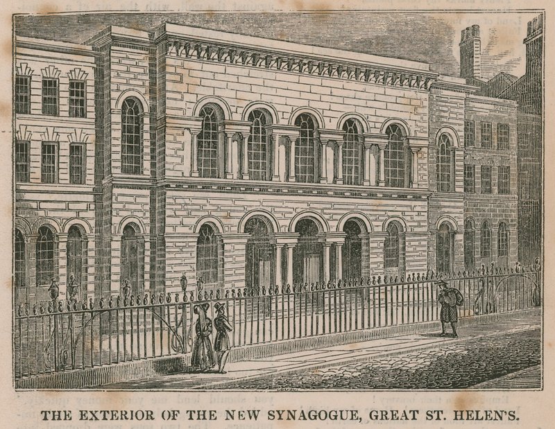 Das Äußere der neuen Synagoge, Great St Helens, London von English School