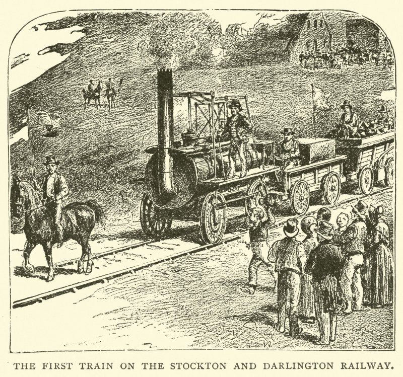 Der erste Zug auf der Stockton und Darlington Railway von English School