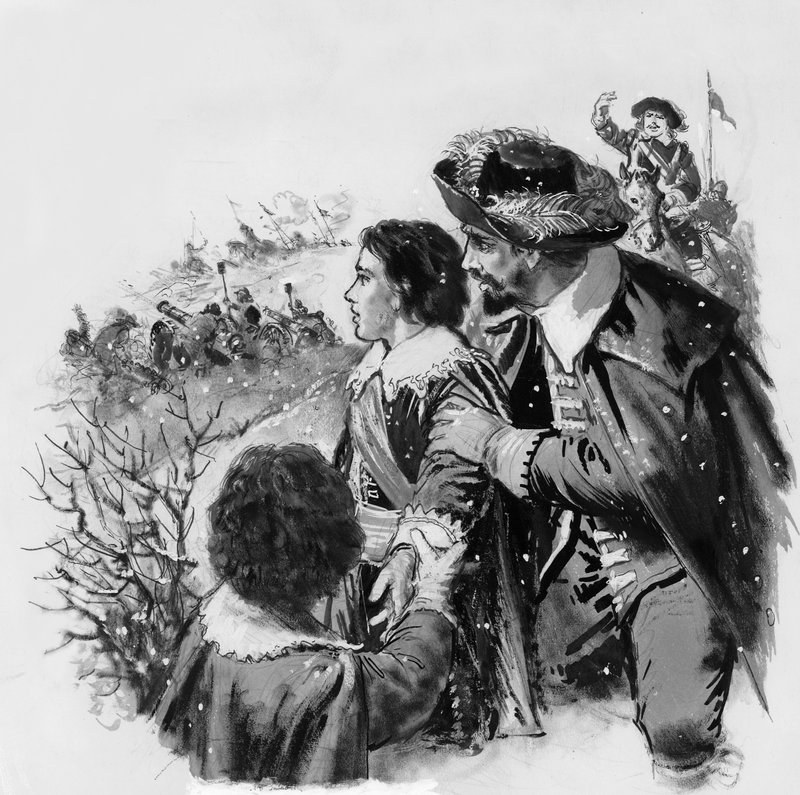 Der zukünftige König Karl II. beobachtet die Schlacht von Edgehill von English School