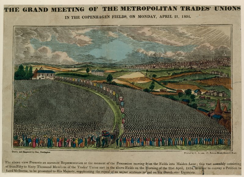 Das große Treffen der Metropolitan Trades Unions in den Copenhagen Fields, 21. April 1834 von English School