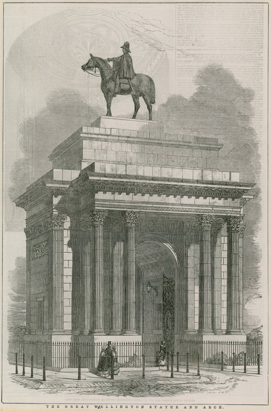 Die große Wellington-Statue und der Bogen, Hyde Park Corner, London von English School