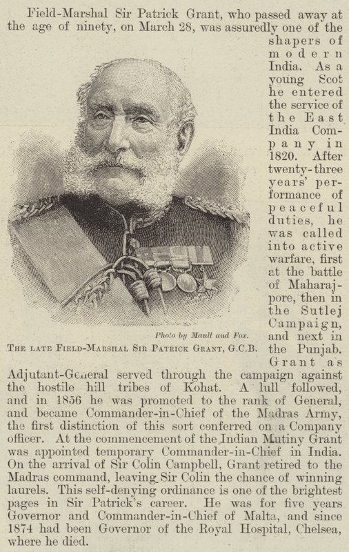 Der verstorbene Feldmarschall Sir Patrick Grant, GCB von English School