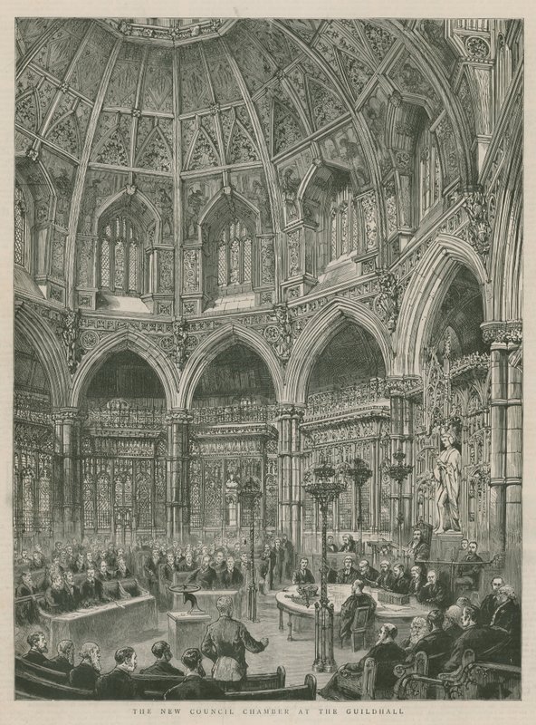 Die neuen Ratssäle in der Guildhall, London von English School