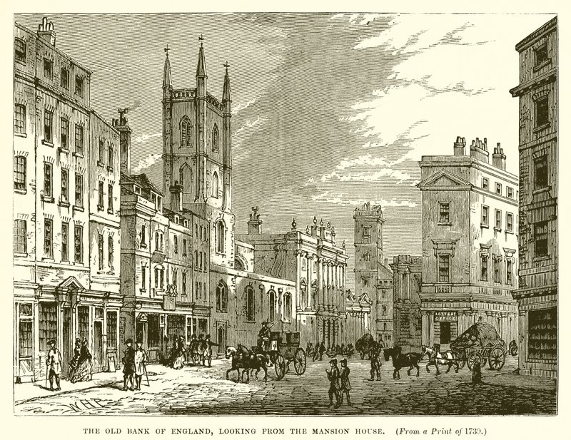 Die alte Bank von England, Blick vom Mansion House von English School