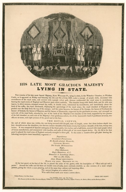 Die Überreste von König Wilhelm IV. liegen im Waterloo Chamber im Windsor Castle aufgebahrt von English School