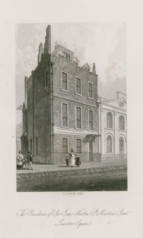 Die Residenz von Sir Isaac Newton, St Martins Street, Leicester Square, London von English School