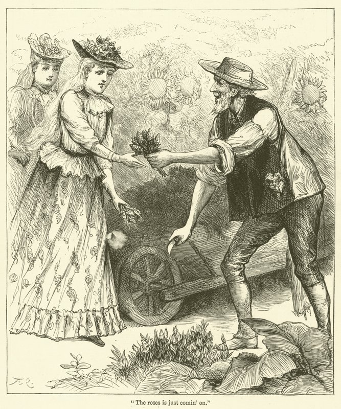 "Die Rosen kommen gerade" (Gravur) von English School