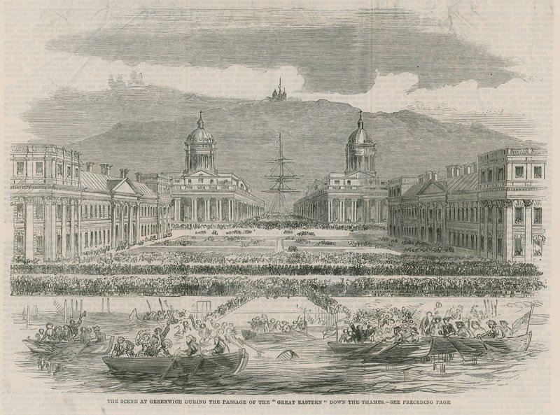 Die Szene in Greenwich während der Passage der Great Eastern von English School