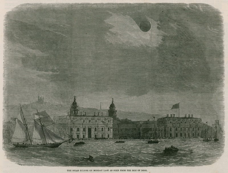 Die Sonnenfinsternis von der Isle of Dogs aus gesehen von English School