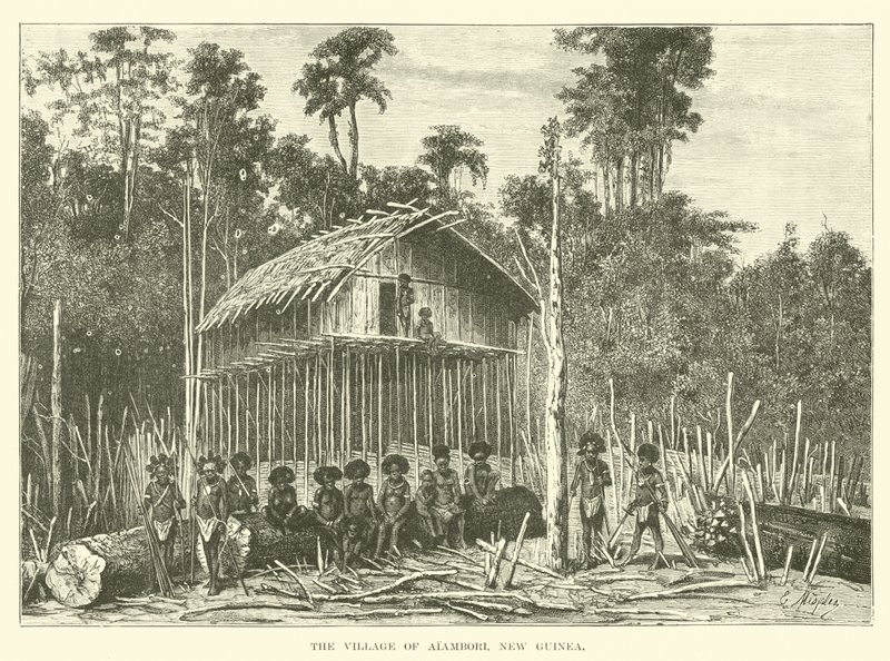 Das Dorf Alambori, Neuguinea von English School