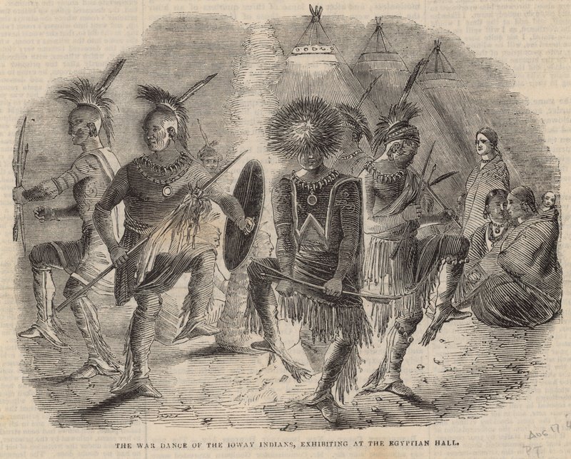Der Kriegstanz der Ioway-Indianer, ausgestellt in der Egyptian Hall von English School