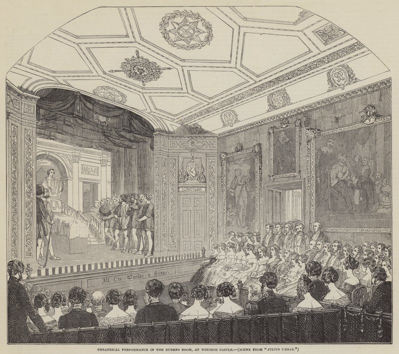 Theateraufführung im Rubens-Saal im Windsor Castle (Stich) von English School