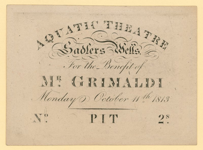 Ticket für das Aquatic Theatre, zugunsten von Mr. Grimaldi, 11. Oktober 1813 von English School