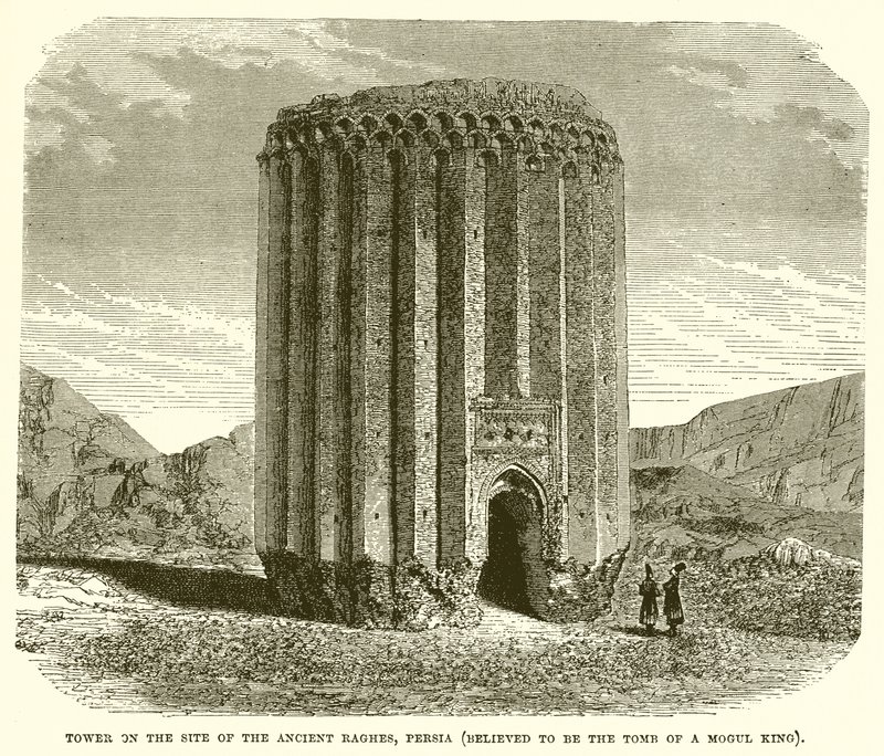 Turm auf dem Gelände des antiken Raghes, Persien (gilt als Grab des Mogul-Königs) von English School