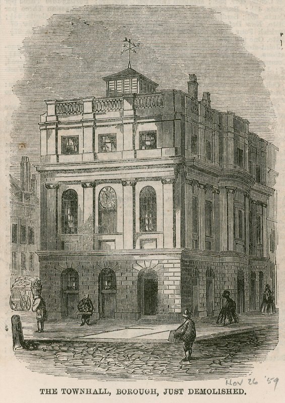 Rathaus, Borough High Street, Southwark, London, gerade abgerissen von English School