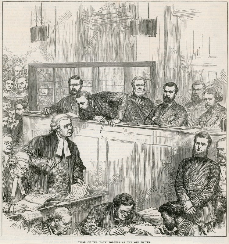 Prozess der Bankfälscher am Old Bailey von English School