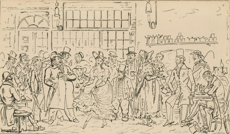 Unidentifizierte Szene, möglicherweise im Zusammenhang mit dem Cock and Hen Club von English School