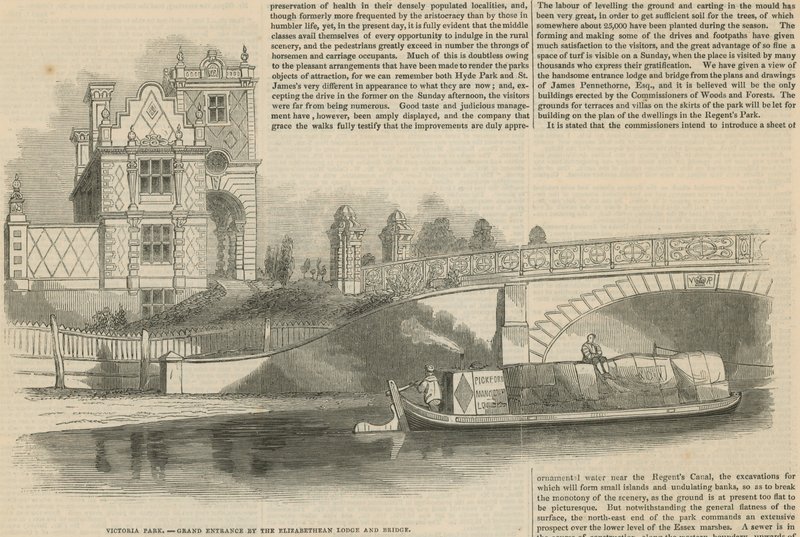 Victoria Park, Haupteingang bei der Elizabethan Lodge Brücke von English School