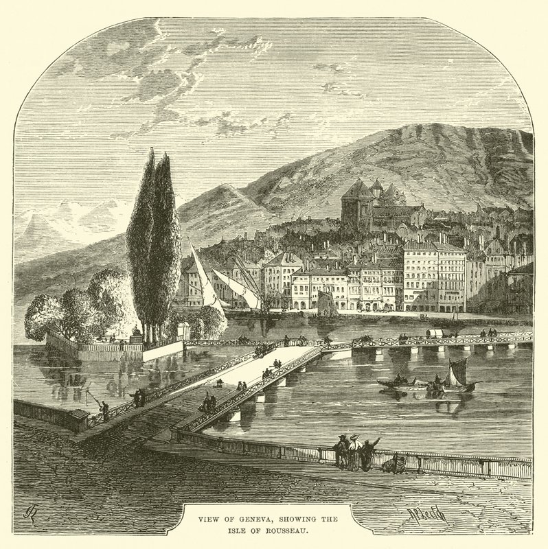 Ansicht von Genf, die Rousseau-Insel zeigend von English School